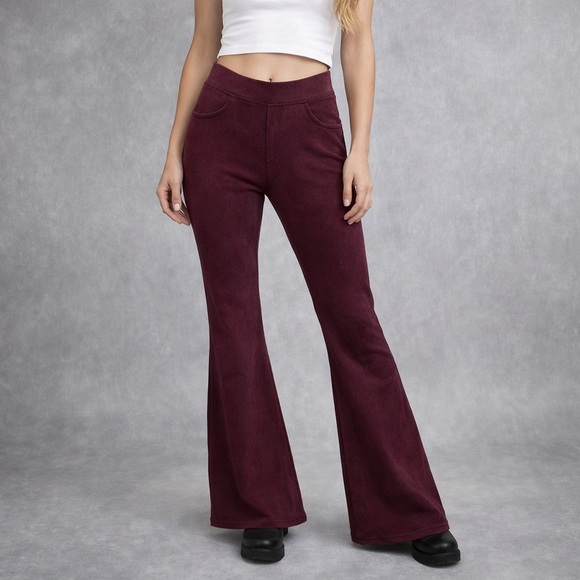 Pink Lady Suede/Velvet Feel Flare Pants - Picture 1 of 7